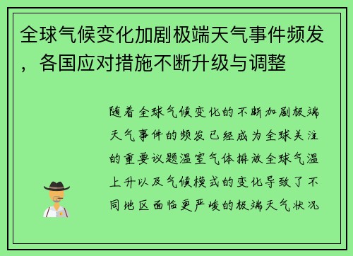 全球气候变化加剧极端天气事件频发，各国应对措施不断升级与调整